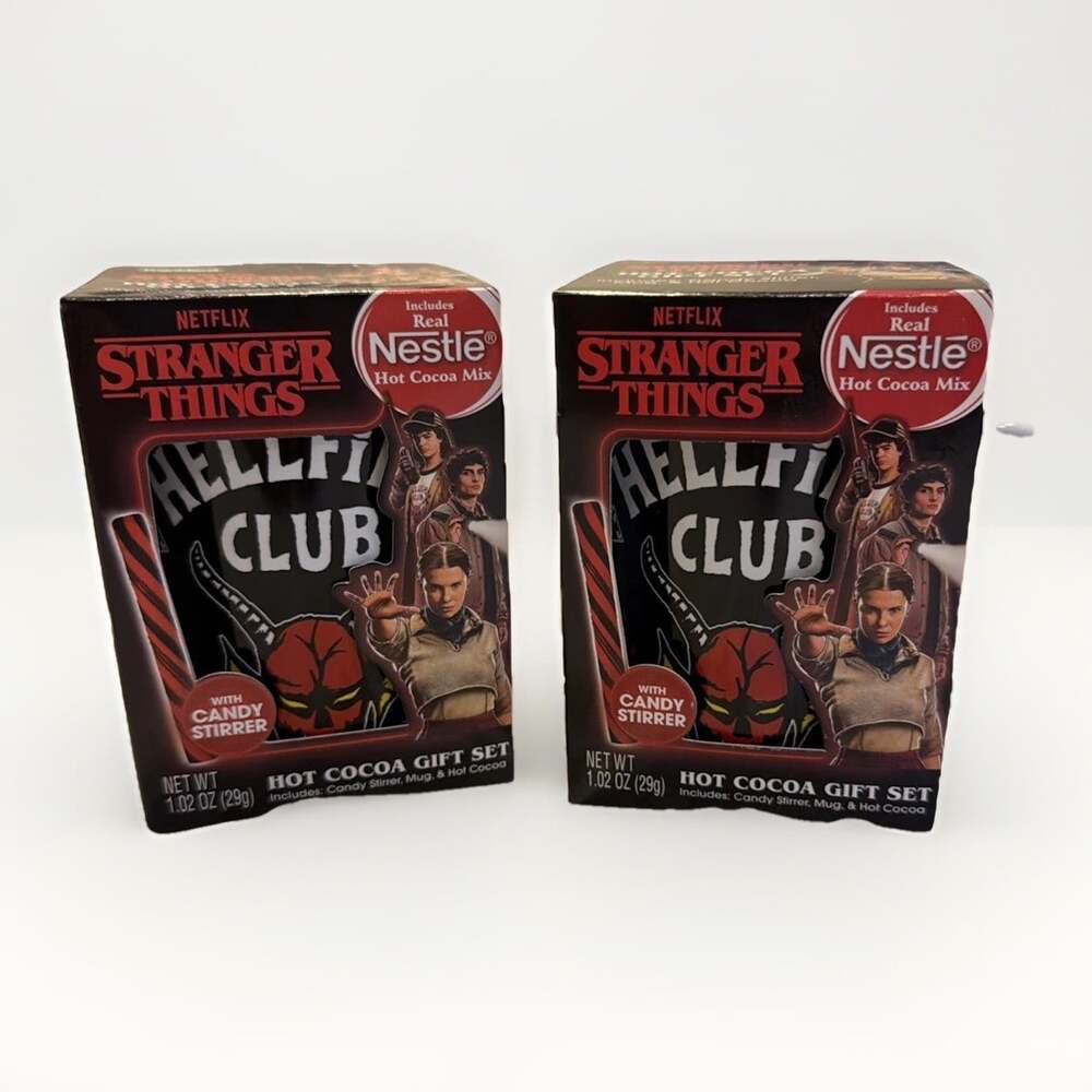 2-Stranger Things Hellfire Club Mug & Nestle Hot Cocoa Gift Set Brand New